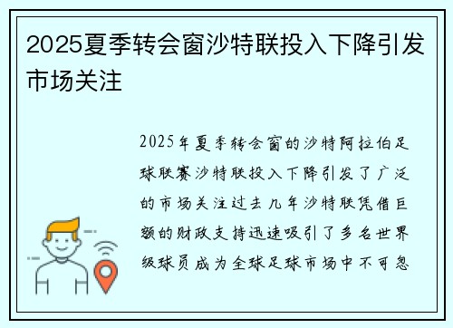 2025夏季转会窗沙特联投入下降引发市场关注