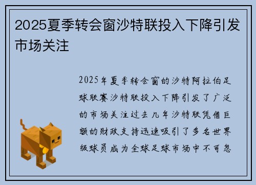 2025夏季转会窗沙特联投入下降引发市场关注